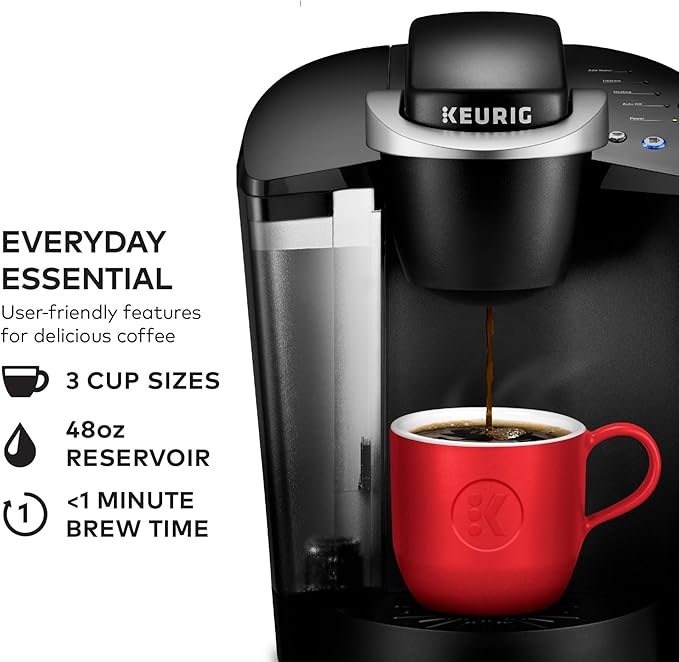 Keurig K-Classic Single-Serve Coffee Maker – Compatible with K-Cup Pods, Offers 3 Brew Sizes, Features a 48oz Removable Water Tank, Black